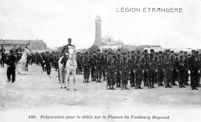 French Foreign Legion preparing to march on the Plateau Faubourg Bugeaud, Algeria