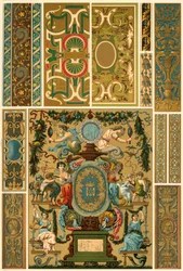 French Renaissance wall painting, polychrome painted sculpture, weaving and book covers