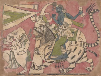 Ganesha Leads Shiva and Durga in Procession