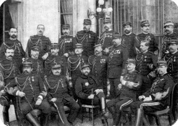 Georges Boulanger, French general and politician, with other army officers