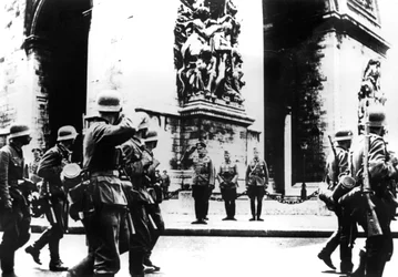 German Troops Marching Past the Arc de Triomphe, Paris