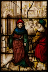Glass Panel with Profanation of Jerusalem and the Sacred Rites of The Temple, German or South Netherlandish.