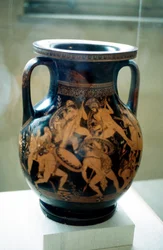 Greek Vase Decorated with Figures of Warriors Fighting