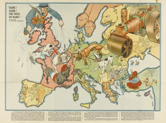 Hark! Hark! The Dogs Do Bark! European satirical map, 1914