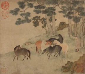 Horses in Landscape with Attendant