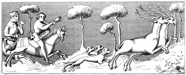 Hunting Deer with Dogs, 14th century, 1849