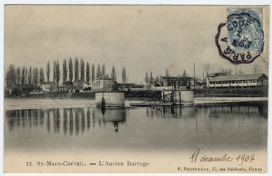 Ile de France, Val de Marne, Creteil: view of the old dam on the Marne - Postcard dated 1904
