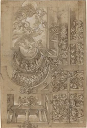 Illusionistic Ceiling with a Grape Arbor, Figures Poised on Galleries, and a Central..., c. 1570-1580