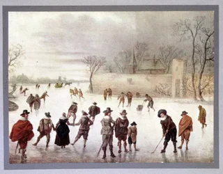 Illustration of people playing golf on frozen water