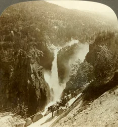 Imposing beauty of spray-enshrouded Rjukanfos, the foaming fall, Norway, c1905