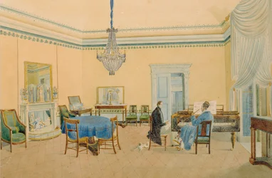 Interior with figures. The Music Room