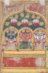 Jagannath, Subhadra and Balarama in an Arch