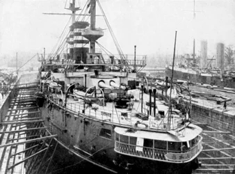 Japanese Warship Mikasa at Portsmouth Docks, England, 1904