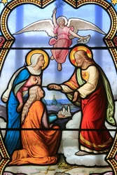 Jesus Christ and Virgin Mary, Stained Glass Window, Shrine of Our Lady of La Salette, La Salette-Fallavaux