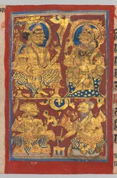 King Siddhartha and Queen Trishala with the Dream Diviners, from a Kalpa-sutra, c. 1475-1500