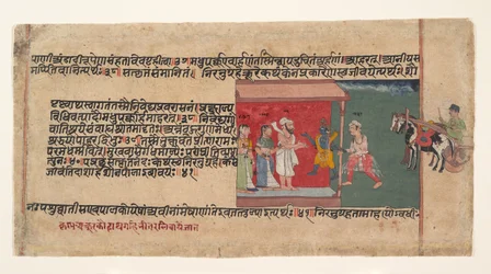 Krishna Brings the Messenger Akrura Inside Nanda’s House