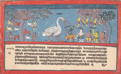 Krishna Slays Bakasura, the Crane Demon