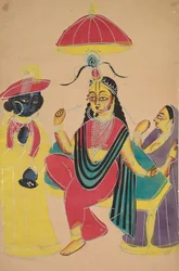 Krishna Standing by Radha Who is Seated on a Chair, 1800s