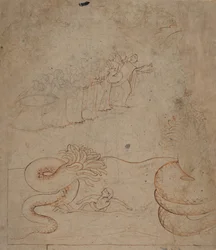 Krishna Subdues the Serpent Kaliya in the Yamuna River