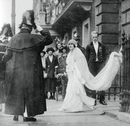 Lady Elizabeth Bowes-Lyon on her way to be married at Westminster Abbey, 26 April 1923, 1937