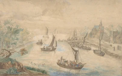Landscape with River in the Center, with Ferryboat, 18th century