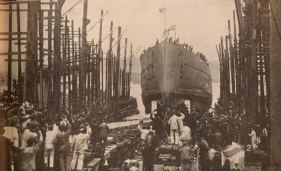Launch of H.M.S. Lion in August, 1910