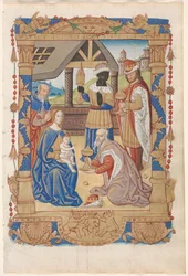 Leaf from a Book of Hours: Adoration of the Magi recto and Text with Illustrated Border verso