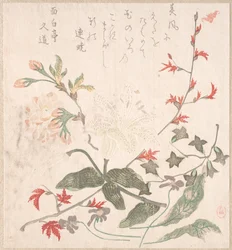 Lily, Violets, Cherry Blossoms, Forsythia, and a Branch of Red Maple, 18th-19th Century