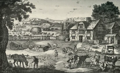Lively Activity on an Eighteenth-Century Farm