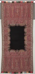 Long Shawl with Black Center and Exotic Four-Sided Gallery in Chinoiserie Style, 1840s