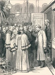 Lord Beaconsfield and Lord Salisbury at Charing Cross Railway Station