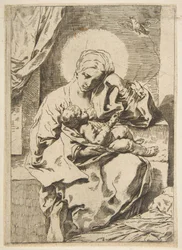 Madonna and Child with a bird, copy in reverse after Cantarini, ca. 1635-1636 or after