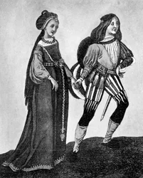 Male and female costume, late 15th-early 16th century