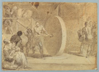 Man Turning a Wheel