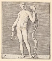 Man with Crayfish and Urn of Water, published ca. 1599-1622