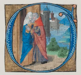 Manuscript Illumination with Joachim and Anna in an Initial G