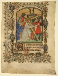Manuscript Leaf from a Book of Hours Showing an Illuminated Initial D and Christ...