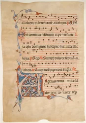 Manuscript Leaf with Foliated Initial A, from an Antiphonary, 14th century