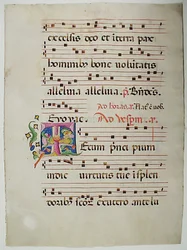 Manuscript Leaf with Initial T, from an Antiphonary, Italian
