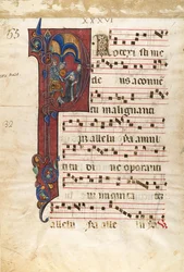 Manuscript Leaf with the Martyrdom of Saint Peter Martyr in an Initial P, ca. 1270-80