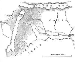 Map Showing March of General Roberts to Peiwar Kotal Nov. 28 to Dec. 1, 1878