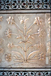 Marble carving of formalised lily, Taj Mahal, Agra, India