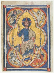 Miniature Excised from a Psalter: Christ in Majesty with Symbols of the Four Evangelists
