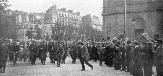 Mobilized French Troops Marching in Paris, France