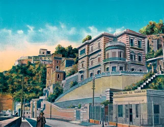Naples - Corso Vittorio Emanuele, Hotel Bertolini and Vomero Funicular, c. 1900