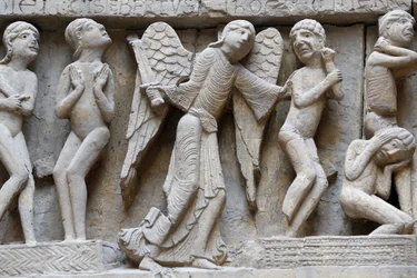 National Museum of French monuments. Saint Lazare cathedral, Autun. Western facade. The Last Judgement. Cast. Close-up, Paris, France