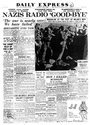 Nazis Radio Good-bye, front page of the Daily Express, 1 May 1945
