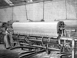 Net loom in the Stuarts factory, c1880