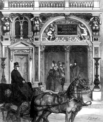 New entrance to the gallery of the Society of Painters, Pall Mall East, London