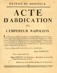 Notice announcing the Emperor Napoleons abdication, 11 April 1813, 1921